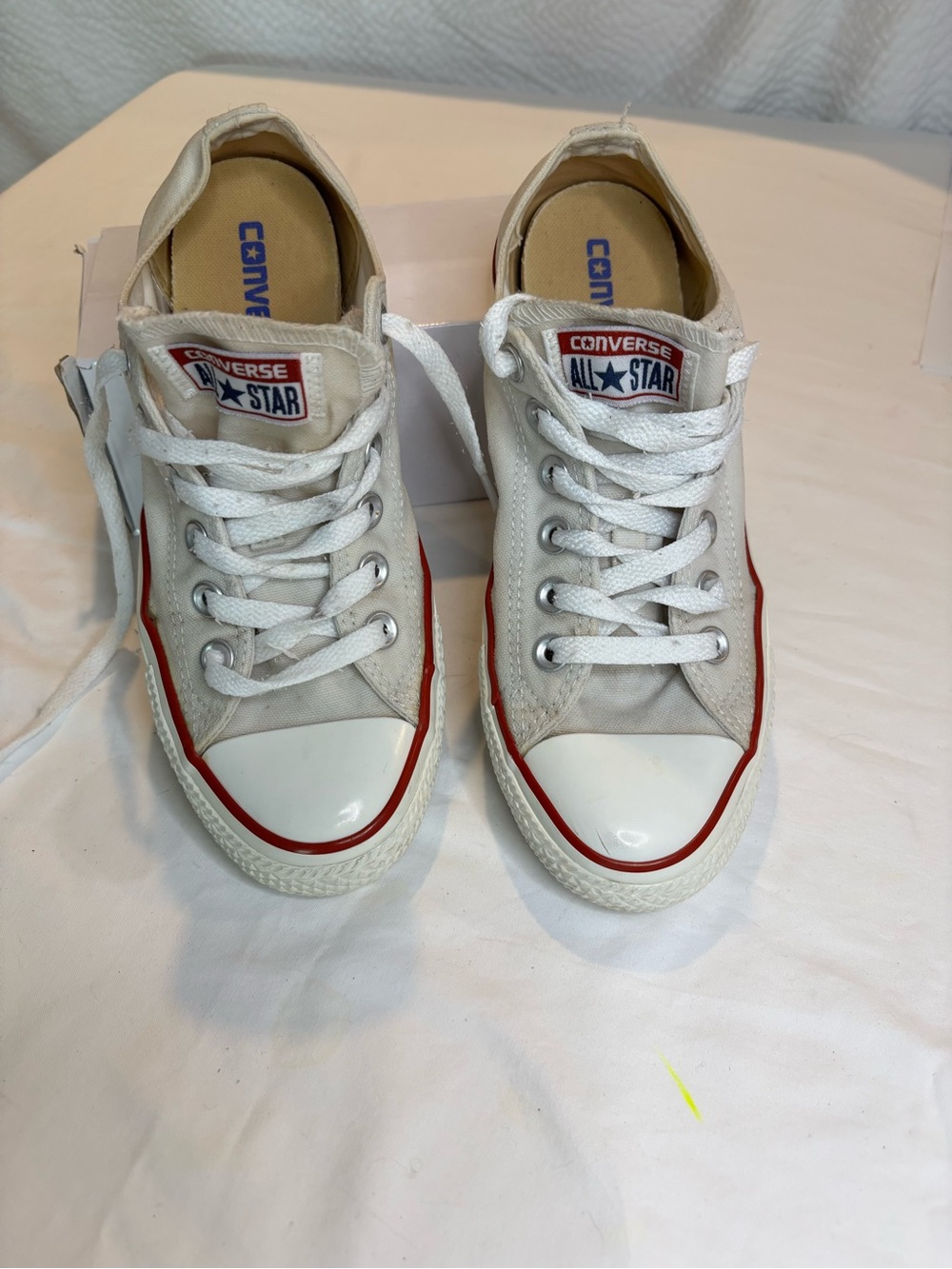 Converse Kids White Low Top Sneakers with Red Trim